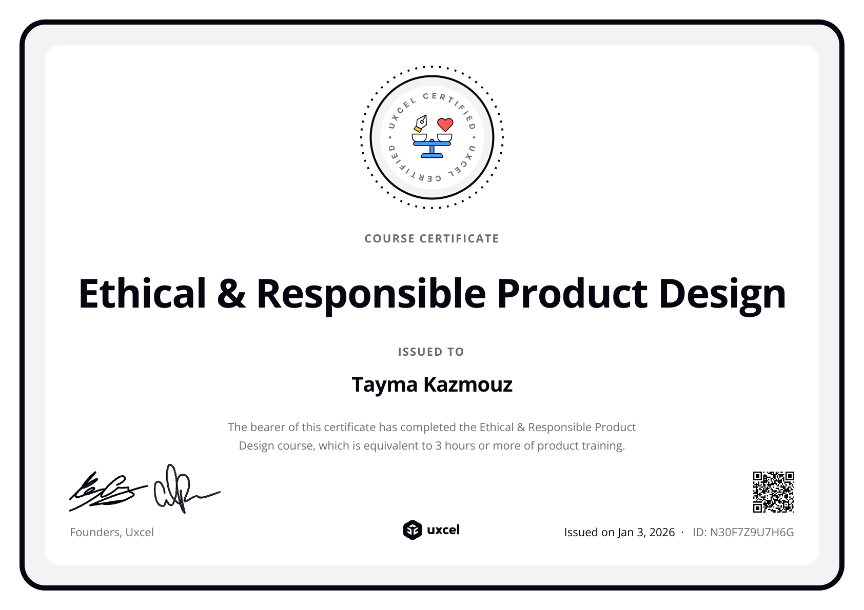 Tayma Kazmouz's certificate